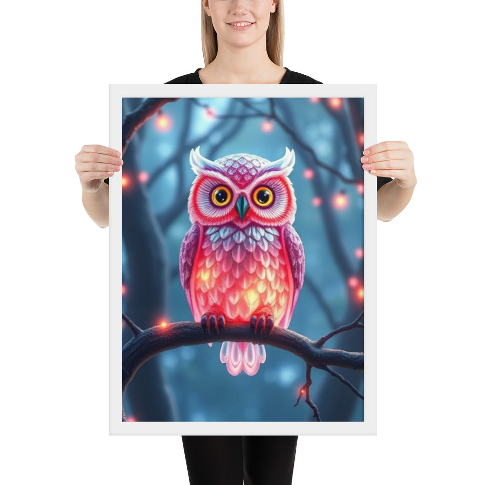Pink Owl - Framed Wall Art Print
