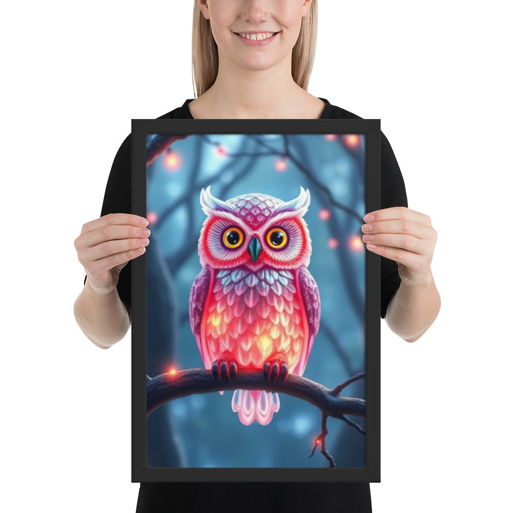 Pink Owl - Framed Wall Art Print