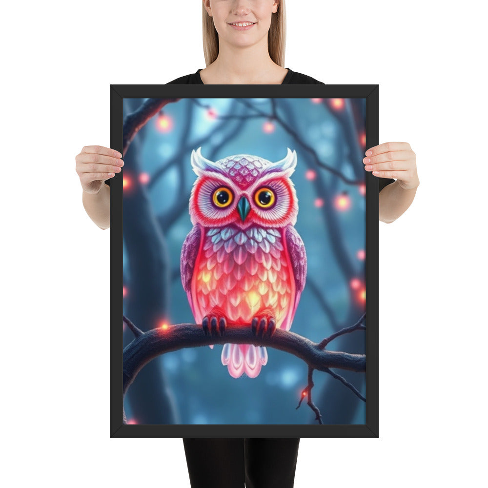 Pink Owl - Framed Wall Art Print