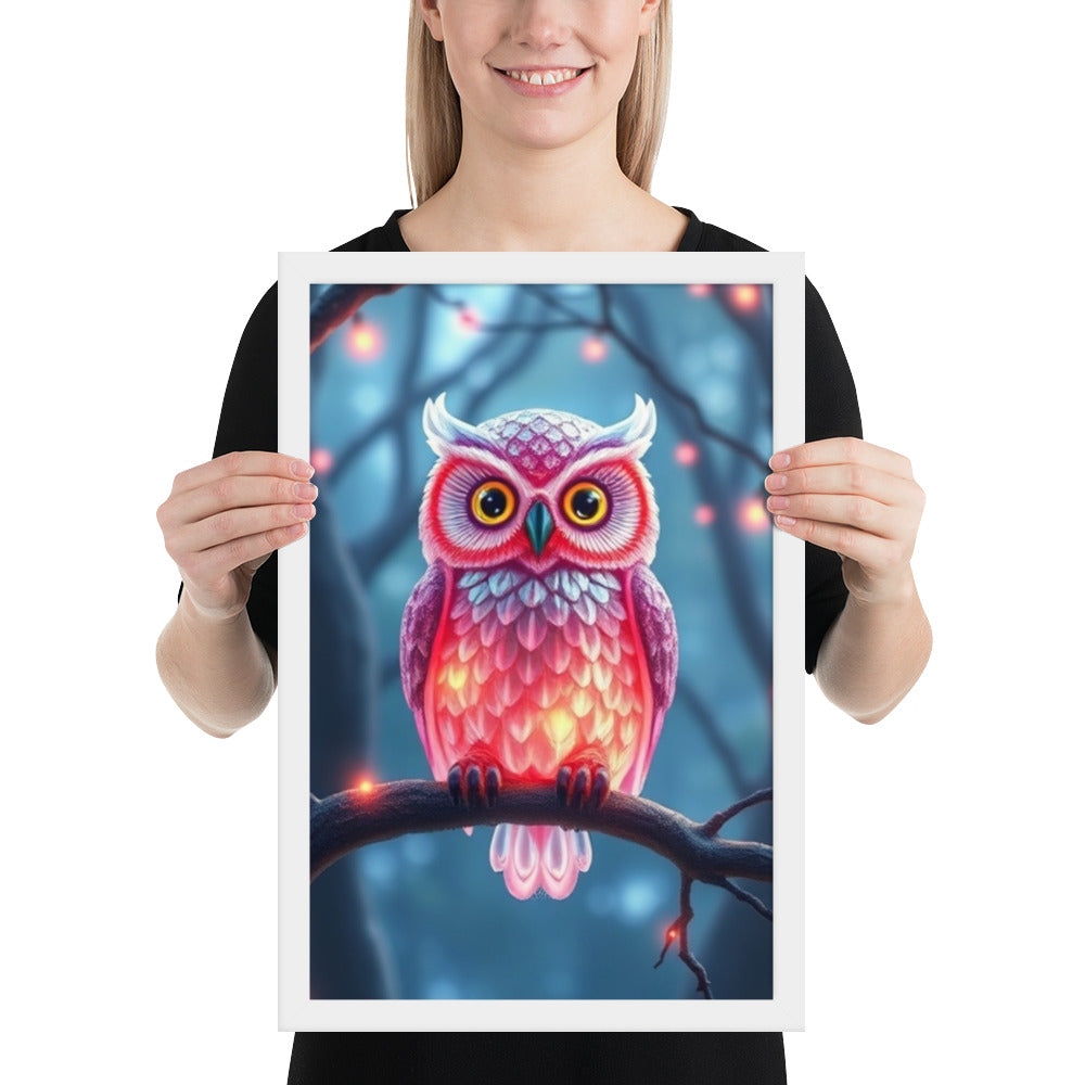 Pink Owl - Framed Wall Art Print